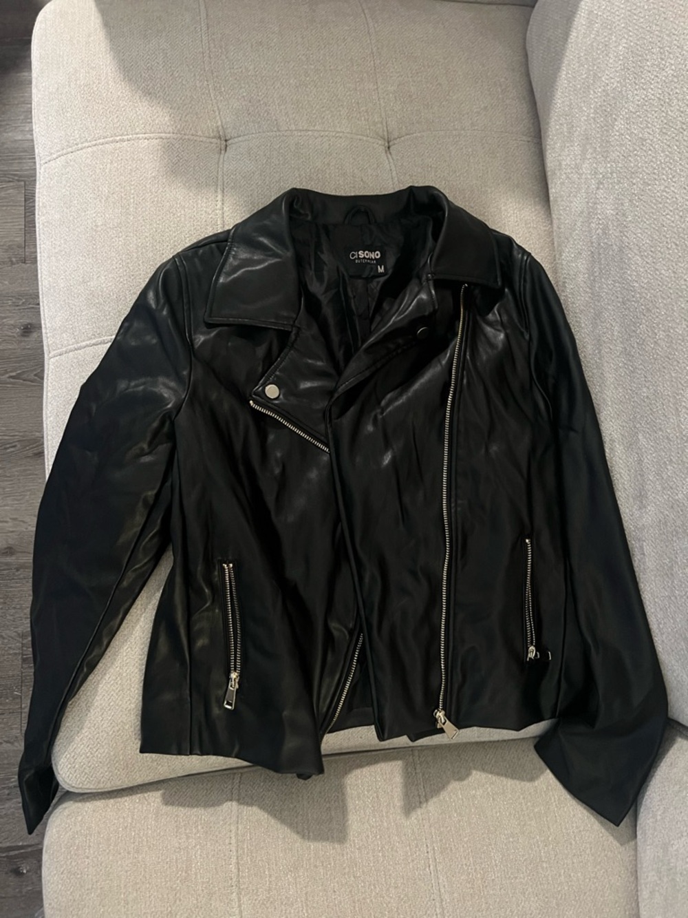 Ci Sono Black Faux Leather Moto Jacket with Zip Details